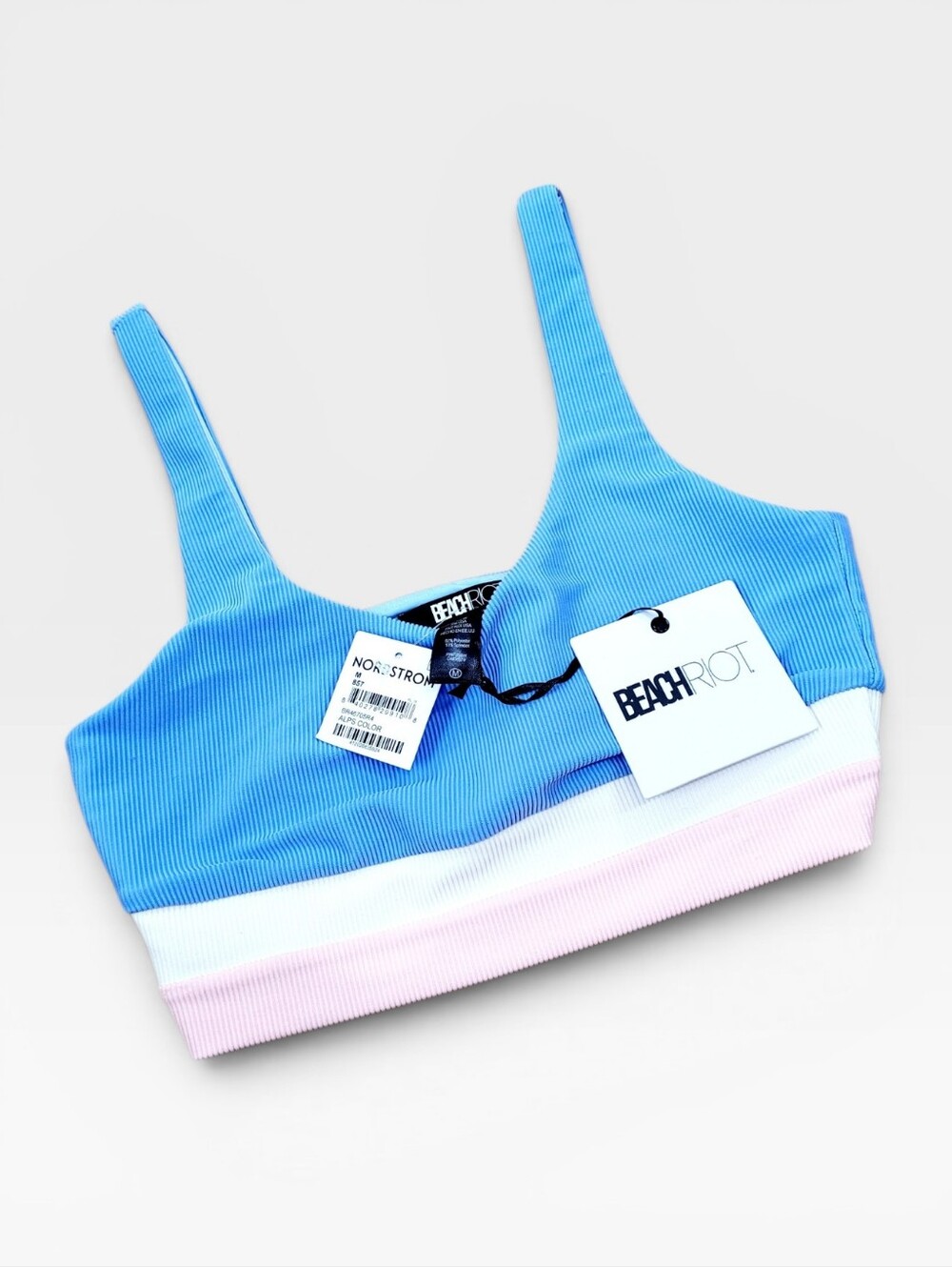 NWT BEACH RIOT Mackenzie Ribbed Colorblock Sports Swim Top In ALPS Blue Medium